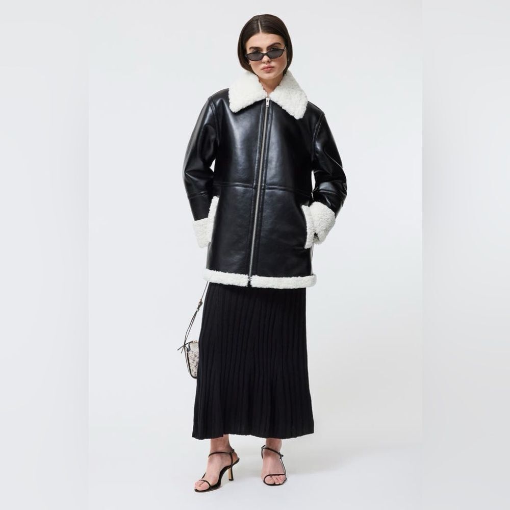 NWT French Connection Ajani Faux Leather & Faux Fur Coat